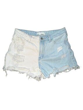 Vervet Tanya Color-Blocked Distressed Denim Shorts-Blkue/White-M-GUC